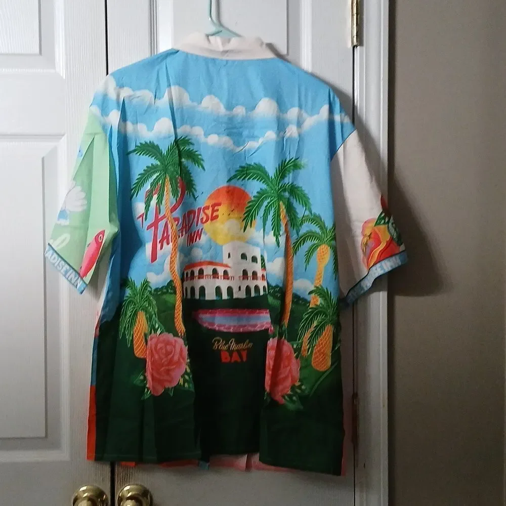 Paradise Inn Tropical Beachy Y2K lounge pajama set  shirt shorts  Sz 2XL  NWOT